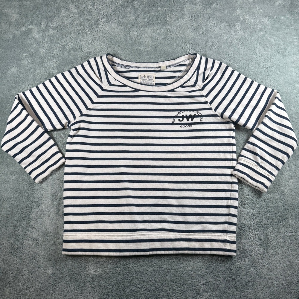 Jack Wills Navy White Striped Raglan Sweatshirt US 8 UK 12 Collegiate Pullover